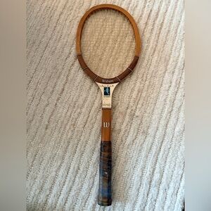 Vintage Wilson Brown Wood Tennis Racket with Black Grip